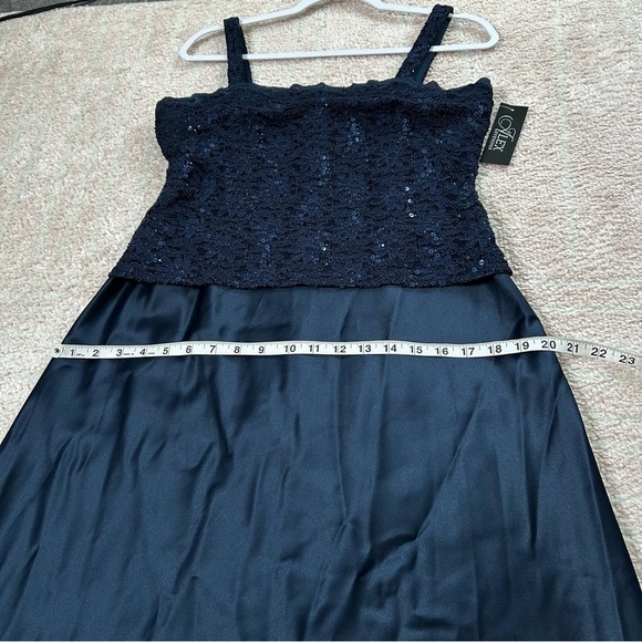 NWT Alex Evenings Navy Sequin Satin Maxi Evening Gown Dress Size 10 Tank Dress - Picture 7 of 10